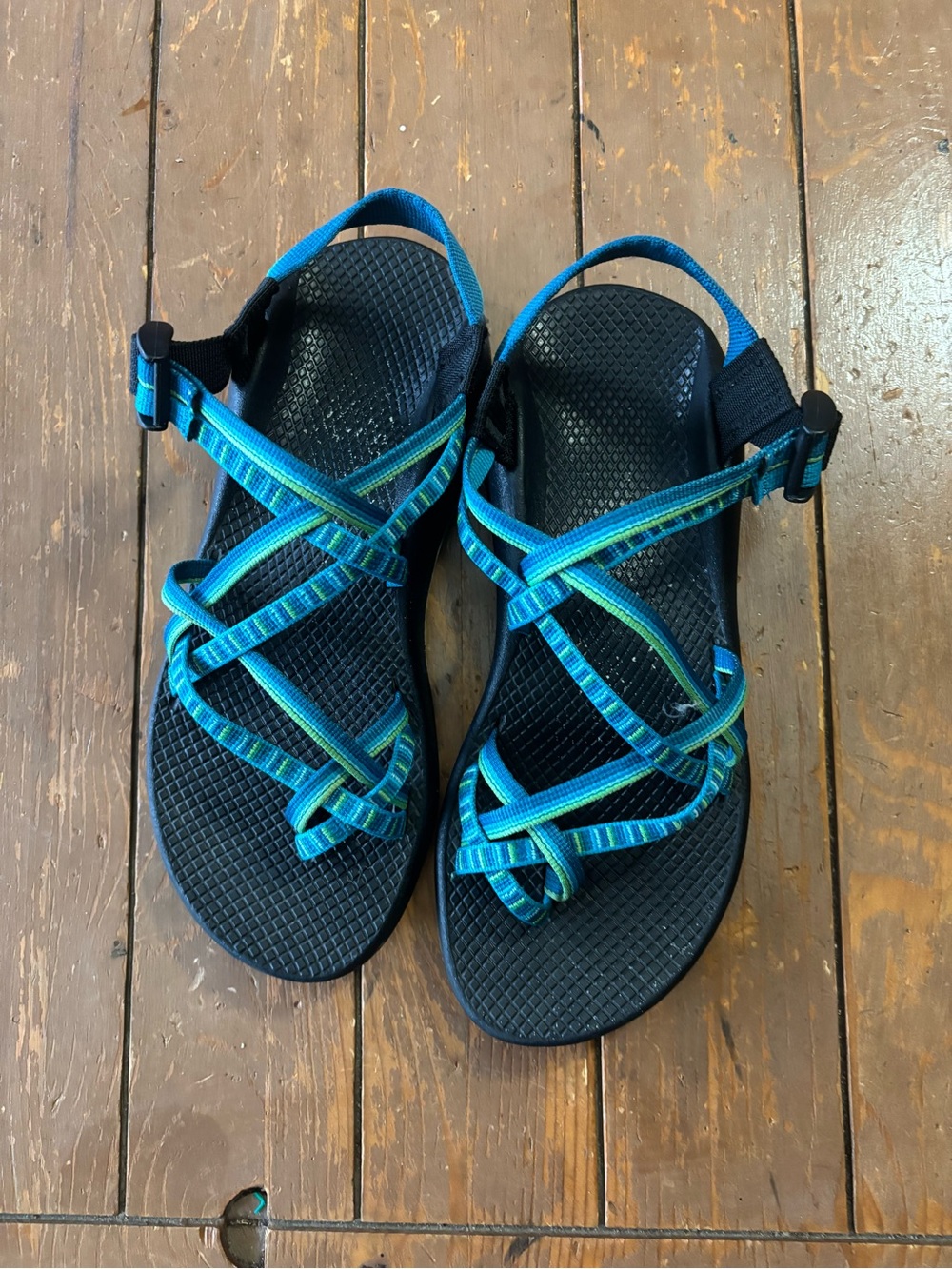 Chaco ZX/2 Classic sandals featuring blue and green patterned straps